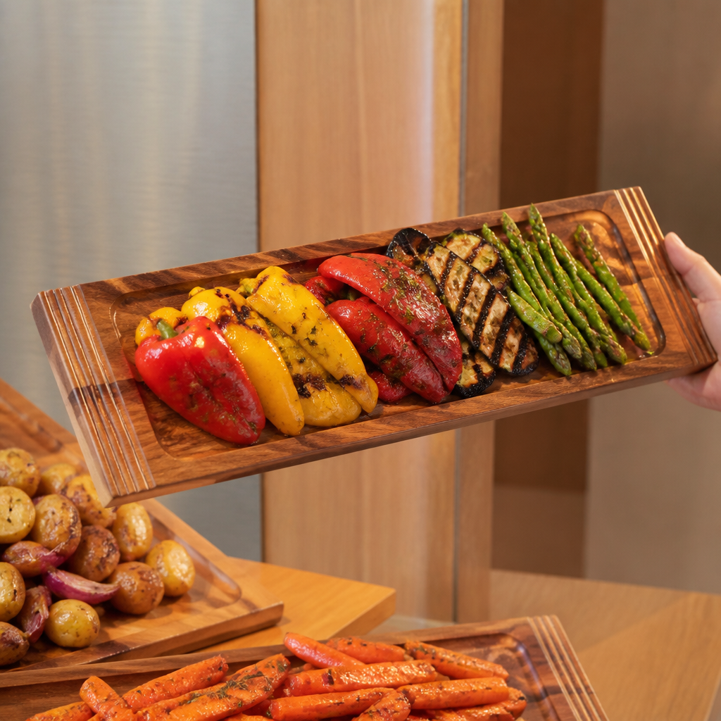 Commercial Wooden Double Handled Serving Boards 495x130mm 4 Pack