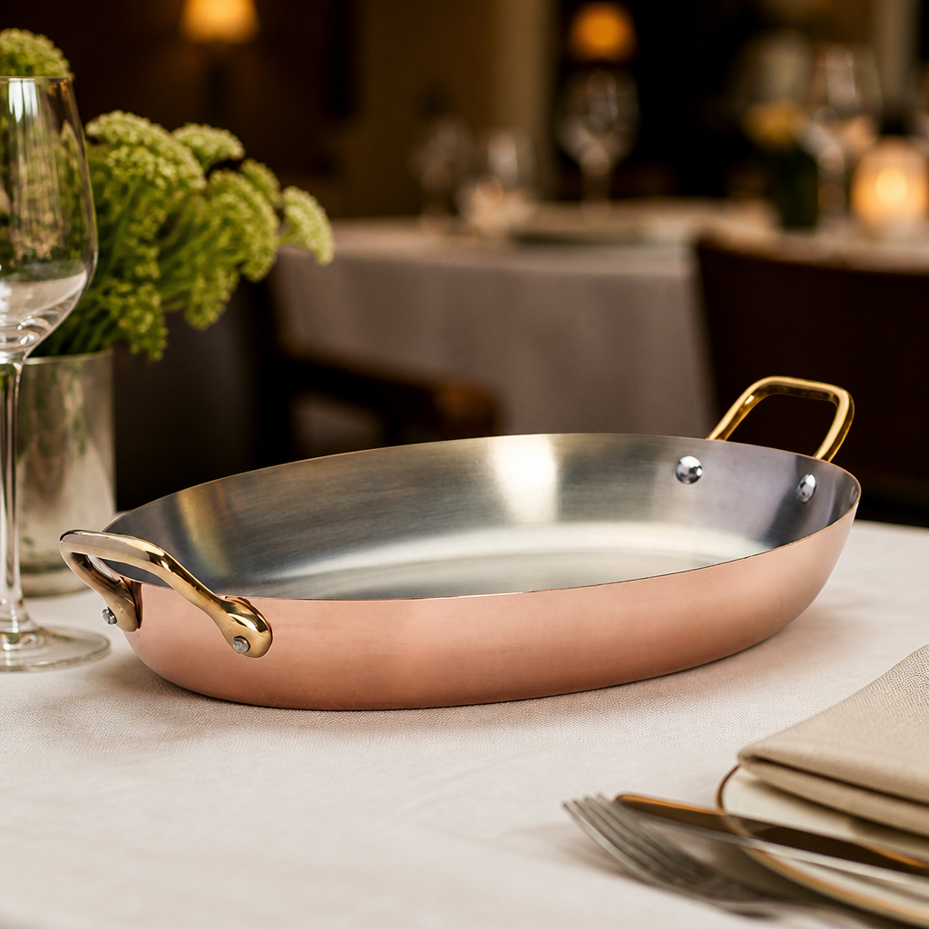 Commercial Copper Sizzler Plate 36cm with brass handles