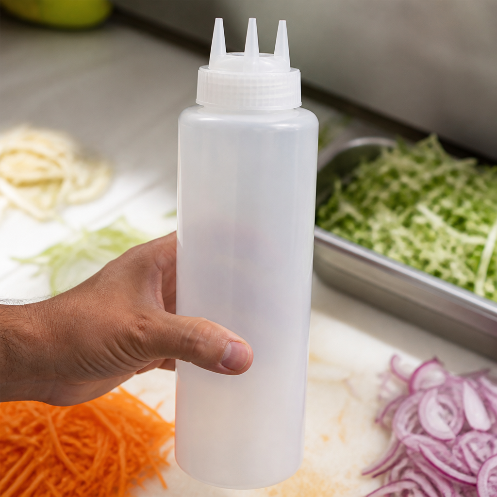 36oz Clear Commercial Squeeze Bottle with Triple Nozzle Design