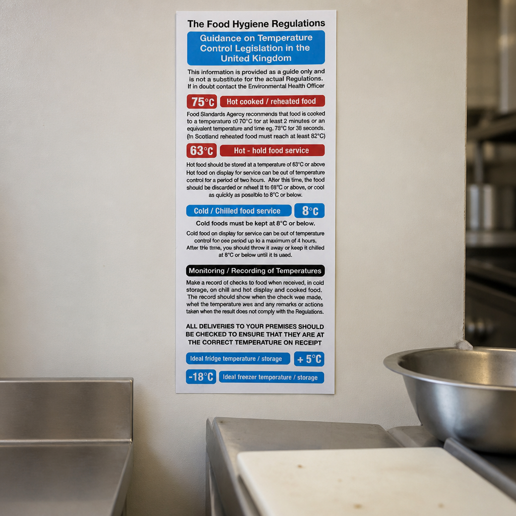 Self-Adhesive Food Act Cook Chill Guidelines Kitchen Sign 200x100mm