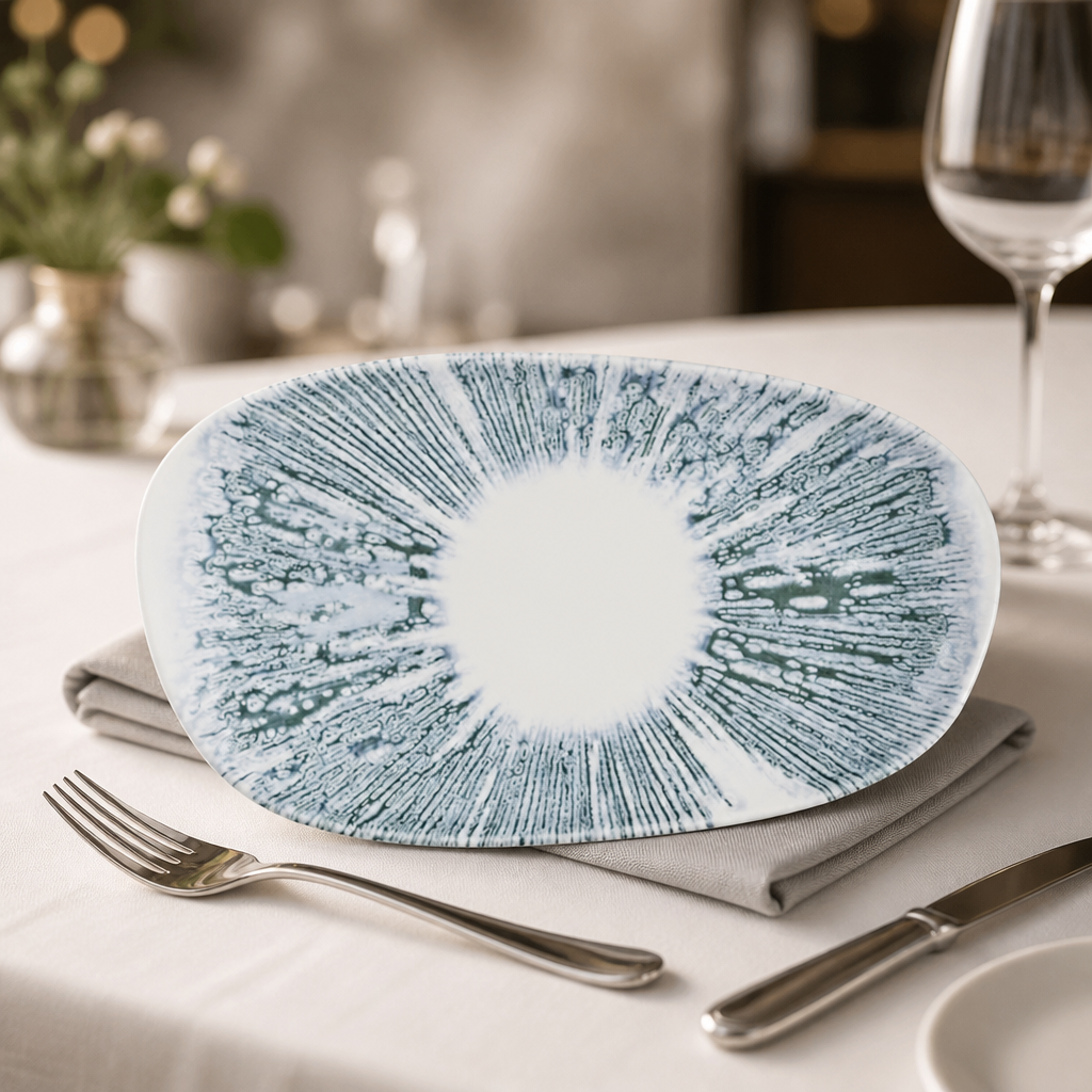 Commercial Ceramic Oblong Plates Blue 260x150mm 12 Pack