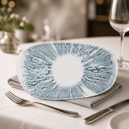 Commercial Ceramic Oblong Plates Blue 260x150mm 12 Pack