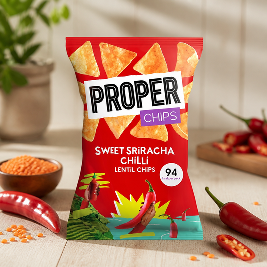 Commercial Vegan Sweet Sriracha Chilli Lentil Chips 20g Pack