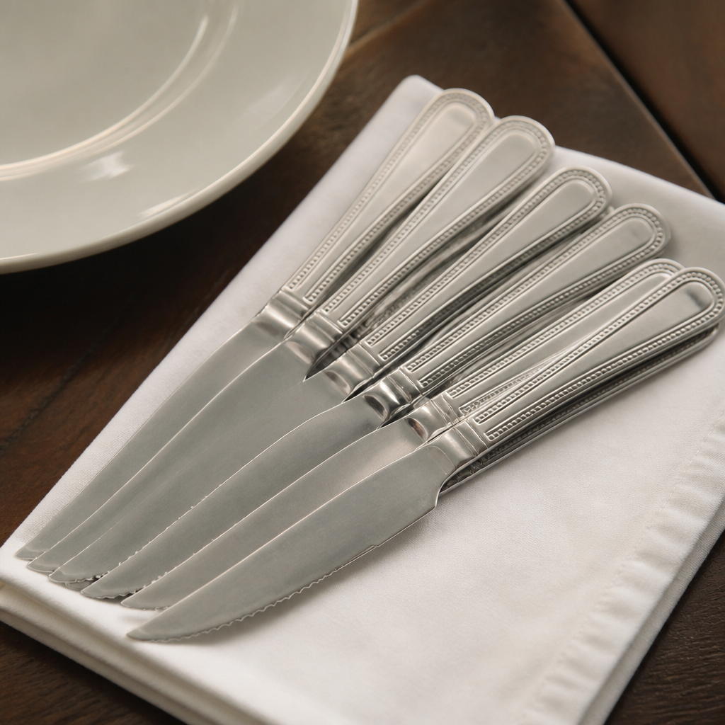 Set of 12 Bead Steak Knives, 225mm stainless steel