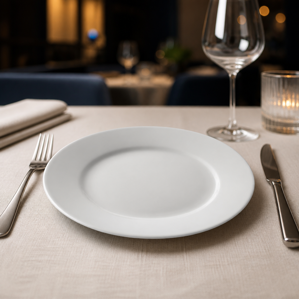 Commercial Wide Rimmed Plates 228mm Pack of 12 Porcelain