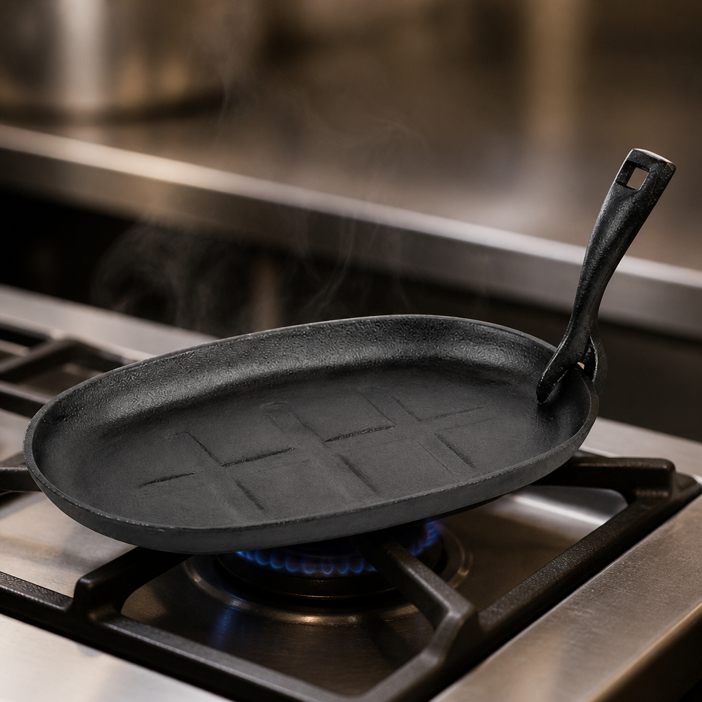 Commercial Cast Iron Oval Sizzle Platter 280mm Black