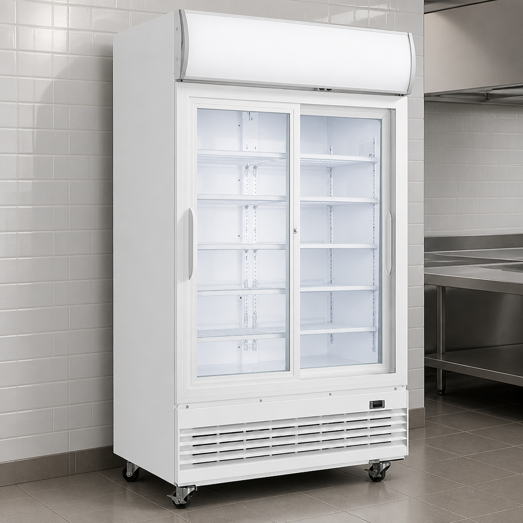 950L Commercial Upright Display Cooler with Sliding Doors