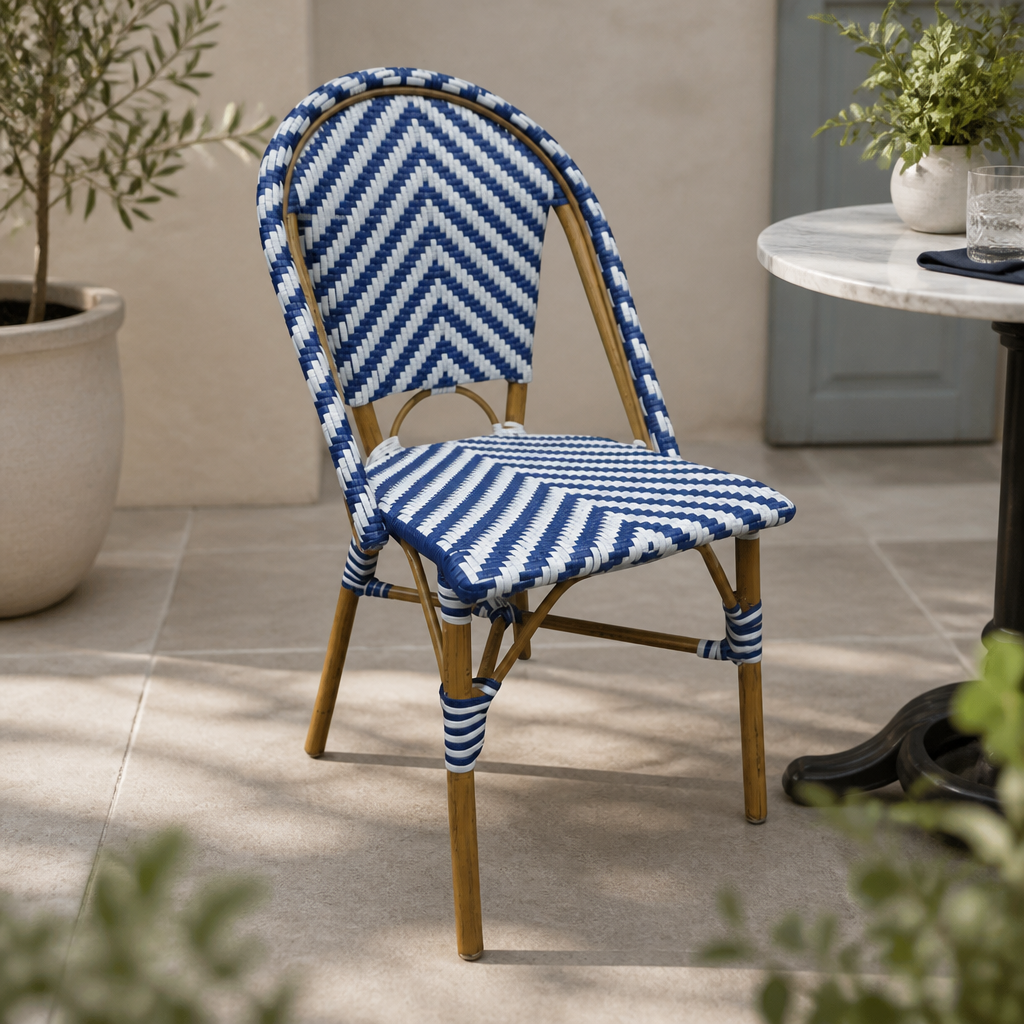 Commercial Stackable Rattan Side Chair Blue - Outdoor Seating