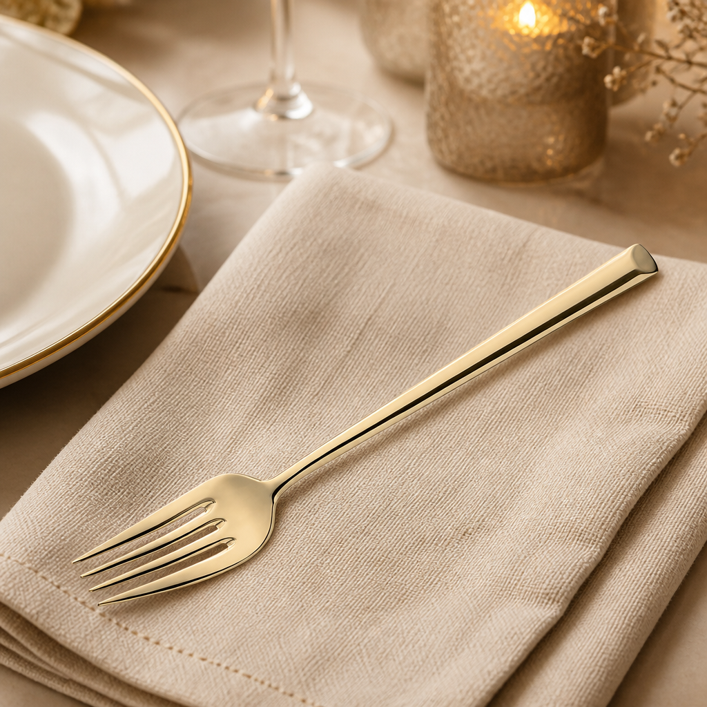 Set of 12 elegant gold table forks for dining