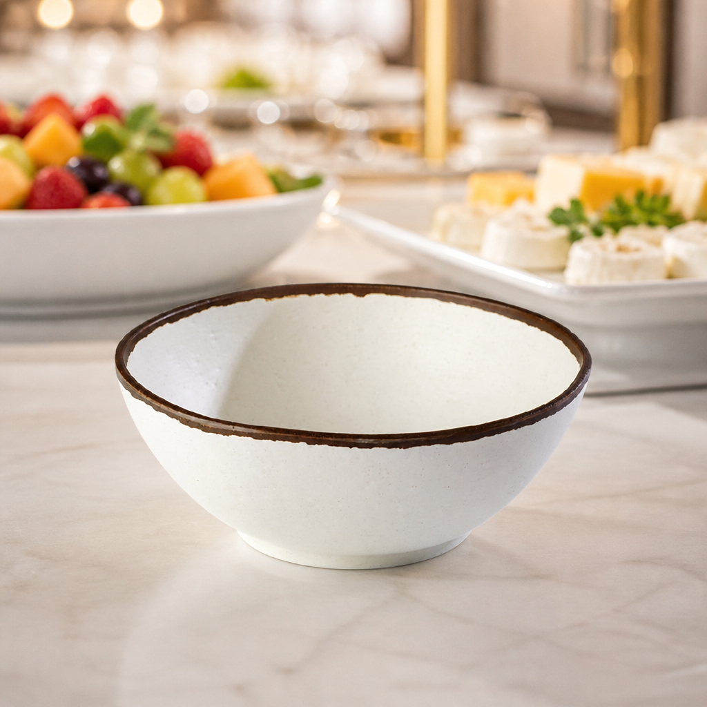 210mm Commercial Melamine Bowl with Dark Brown Rim