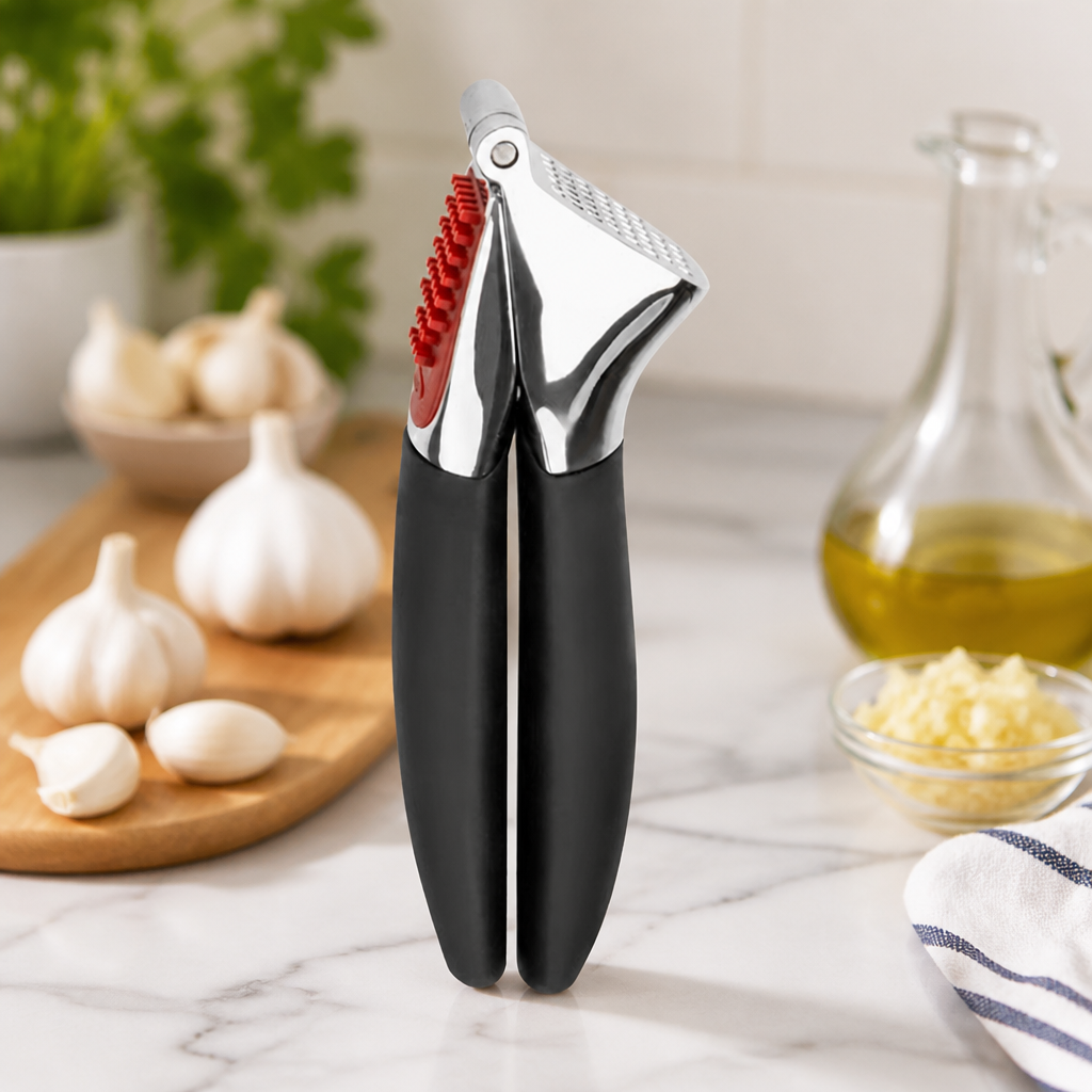 Commercial Garlic Press with Built-In Cleaner and Dishwasher Safe