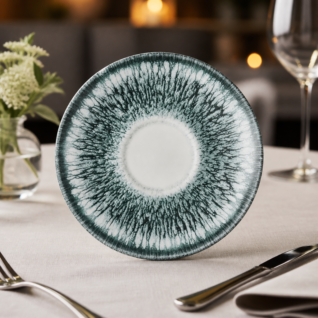 Pack of 12 black ceramic saucers 156mm for catering services
