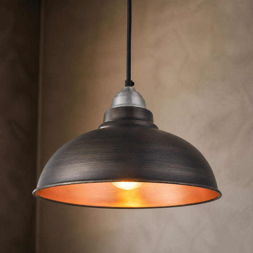 12" Commercial Vintage Pendant Light in Pewter and Copper
