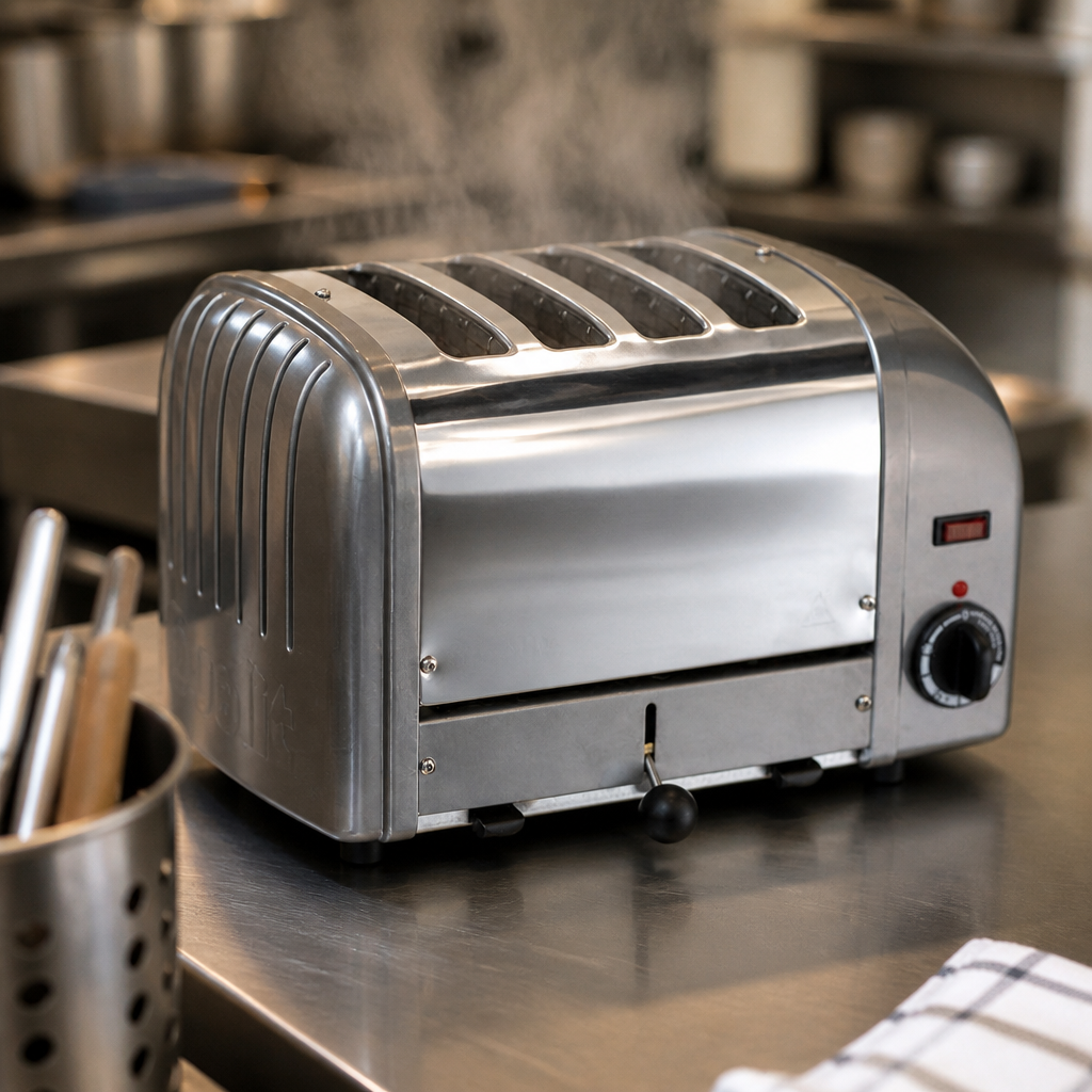 Commercial 4 Slice Toaster in Metallic Silver Stainless Steel