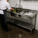 Commercial Double Sink Left Hand Drainer 1800mm Stainless Steel