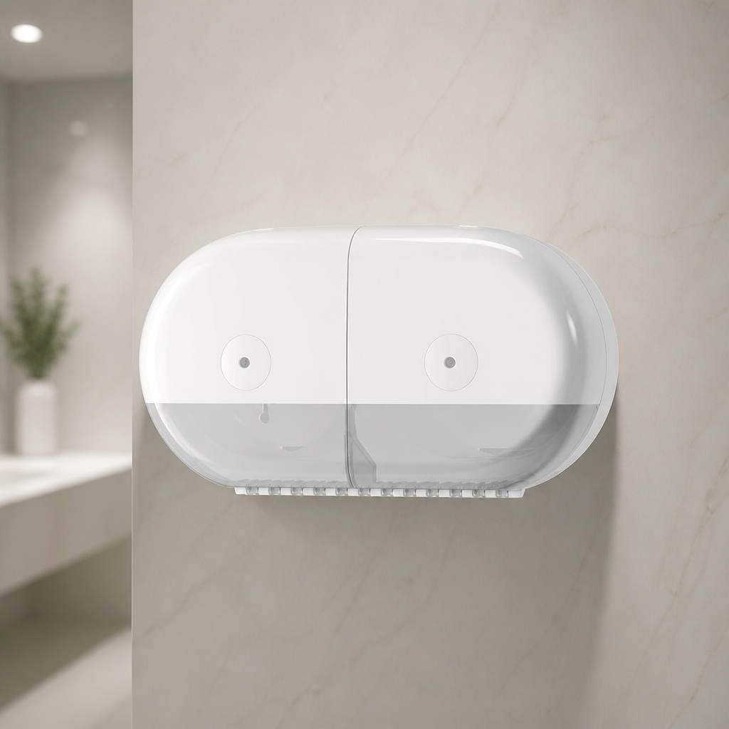 Commercial Mini Twin Toilet Roll Dispenser with Lockable Cover