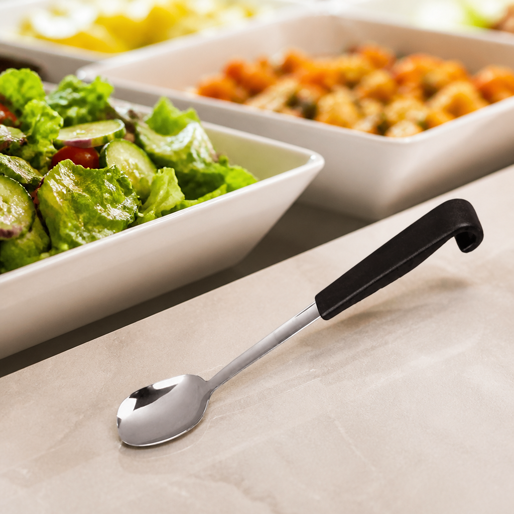 Commercial Stainless Steel Salad Spoon 220mm with Black Handle