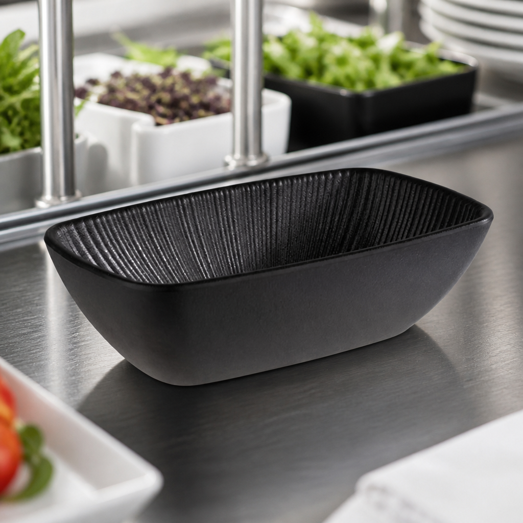 Commercial Melamine Bowl GN 1/9 Black 350ml 176x108mm