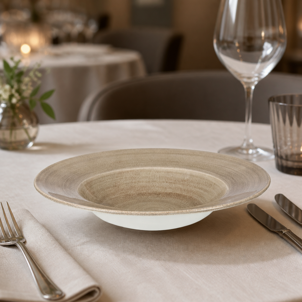 Commercial Antique Round Wide Rim Bowls 280mm in taupe
