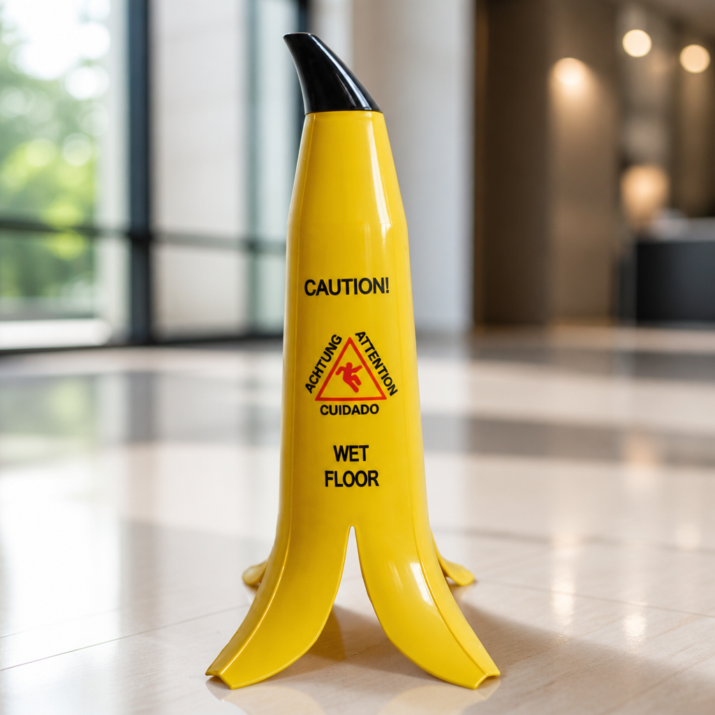 Commercial Banana Skin Wet Floor Sign with multi-lingual warnings