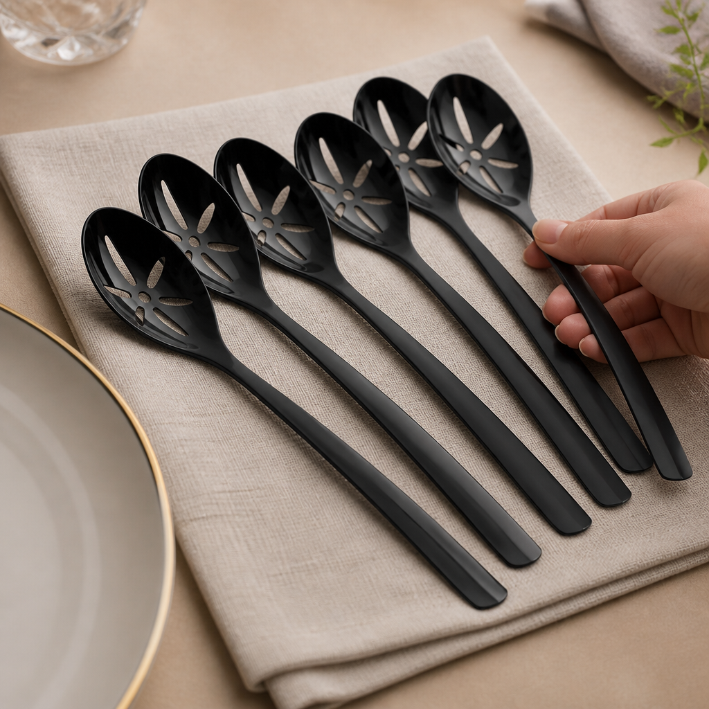 Commercial Slotted Serving Spoon Black 6 Pack Cutlery Set
