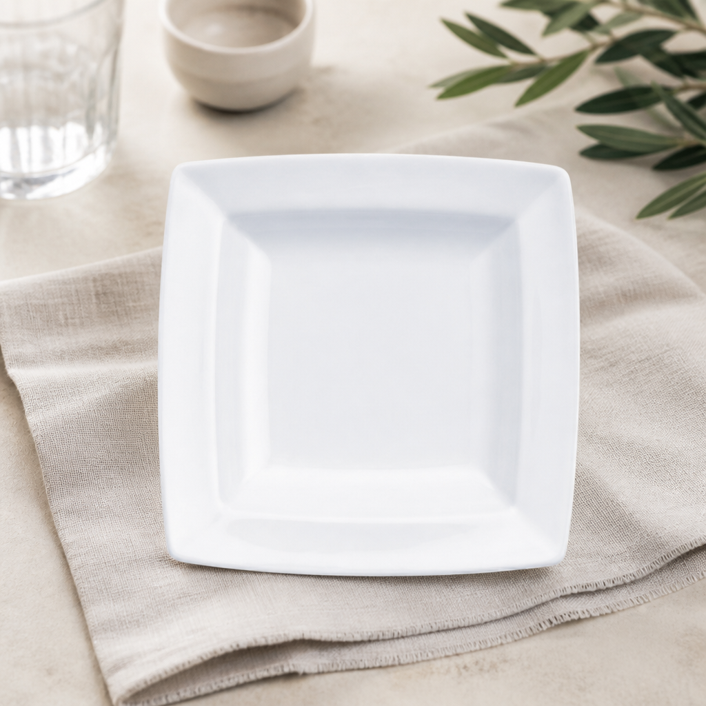 Commercial Square Plates 180mm Porcelain 6 Pack