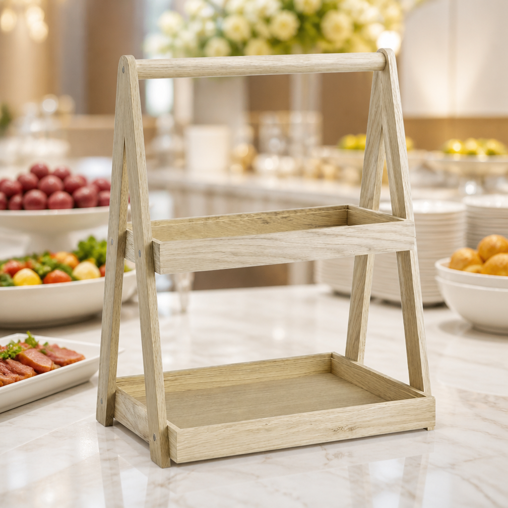 Commercial Two-Tier Wooden Serving Tray 445mm Height