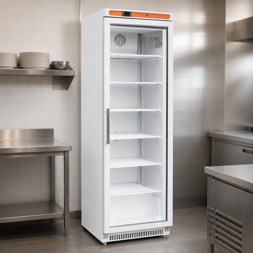Commercial Glass Door Display Freezer 365Ltr Stainless Steel