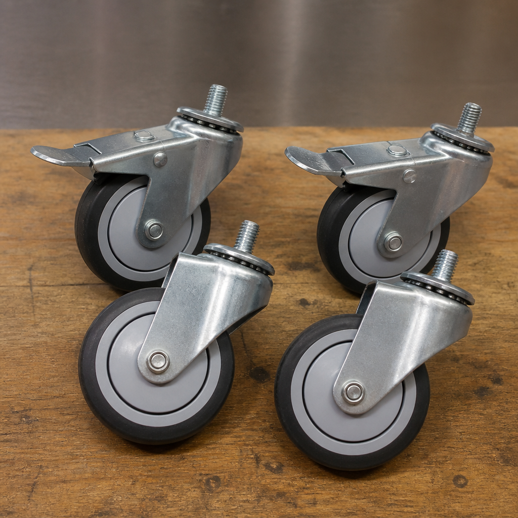 Set of 4 rubber castors for commercial barbecue, 120mm