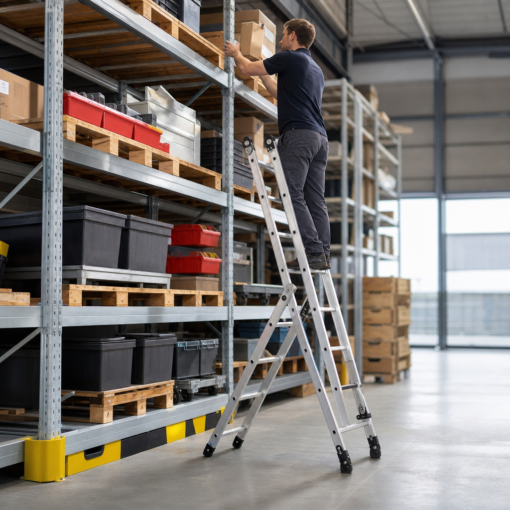 Adjustable A-Frame and Extension Ladder with 3 to 6 Rungs