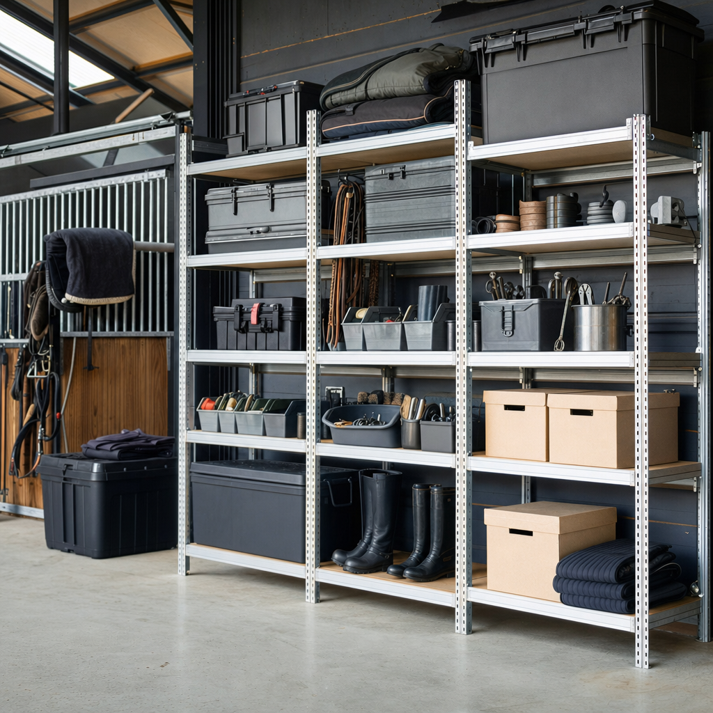 Adjustable Equestrian Storage Bay with Steel or Melamine Shelves