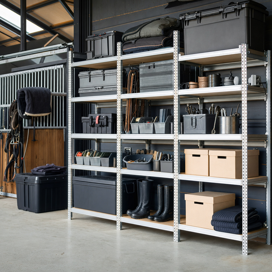 Adjustable Equestrian Storage Bay with Steel or Melamine Shelves