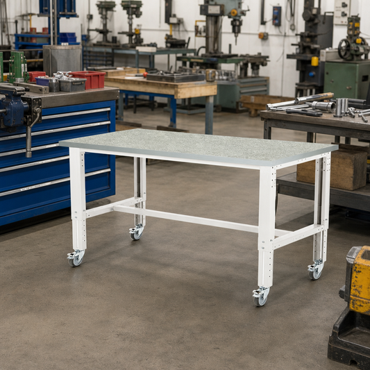 Adjustable Height Mobile Workbench with Lino Worktop 2000 x 750mm