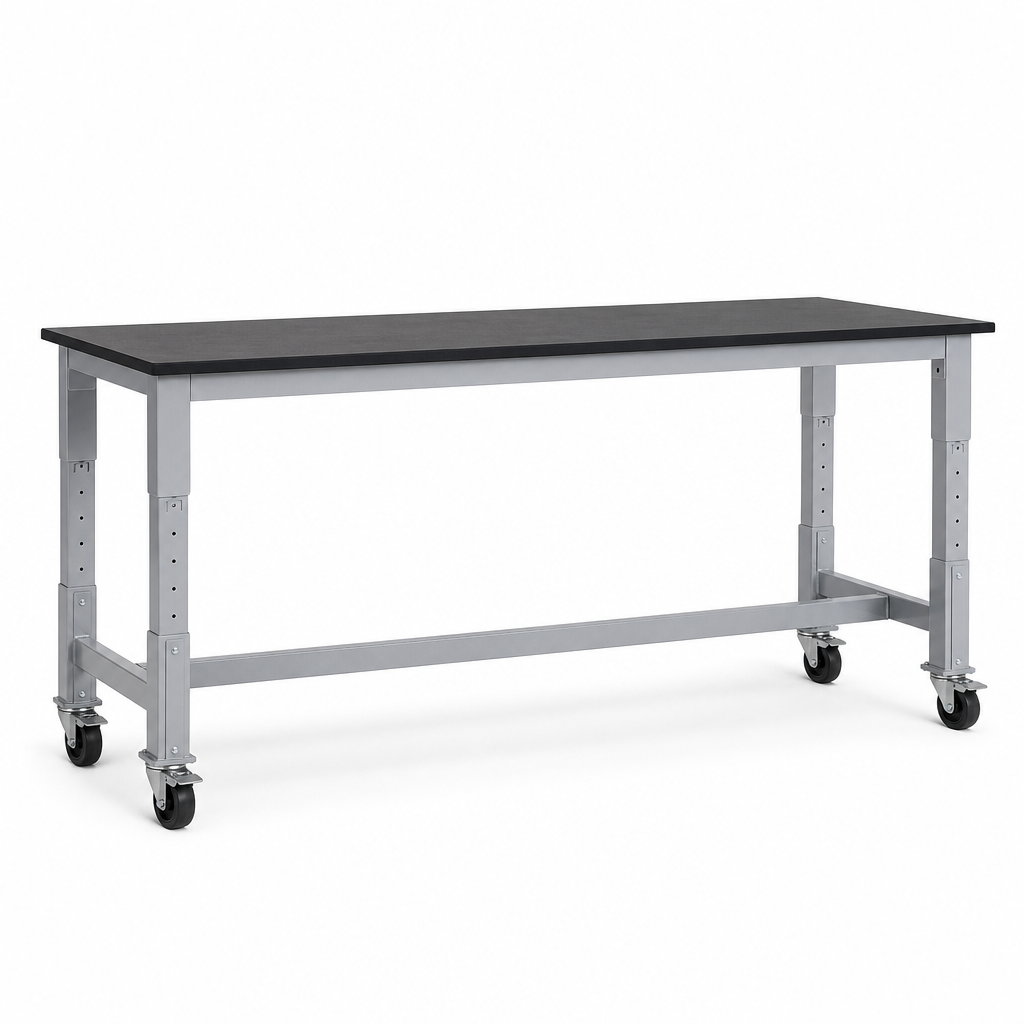 Adjustable Height Mobile Workbench with Lino Worktop 2000 x 750mm