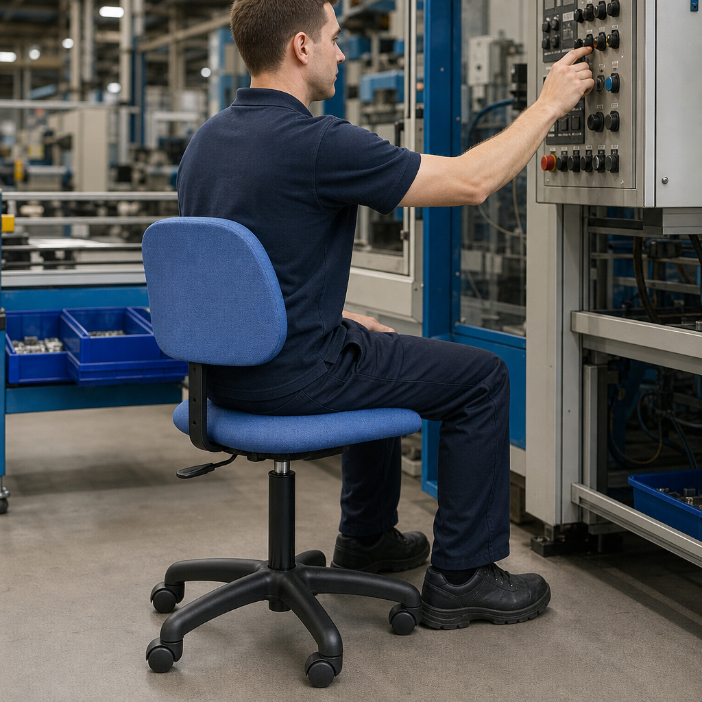 Adjustable Low Workshop Chair with Fabric or Vinyl Seat