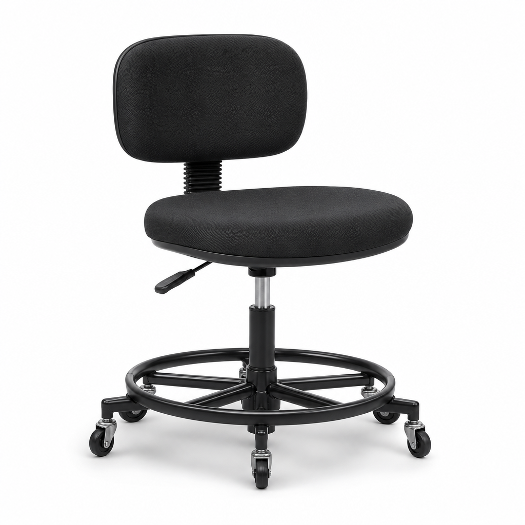 Adjustable Low Workshop Chair with Fabric or Vinyl Seat