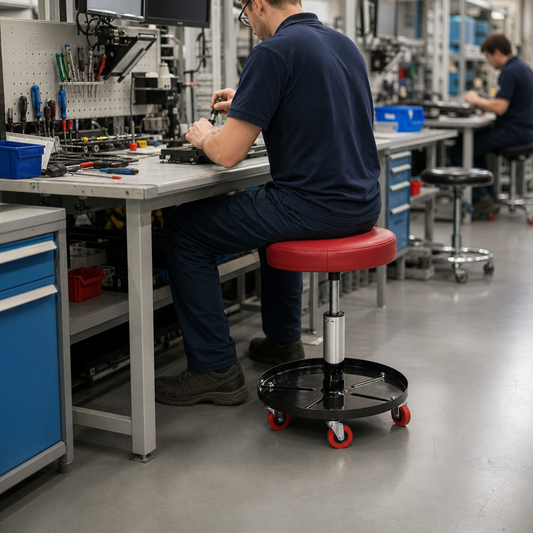 Adjustable PVC Seat Assembly Lab Stool with Foot Rest