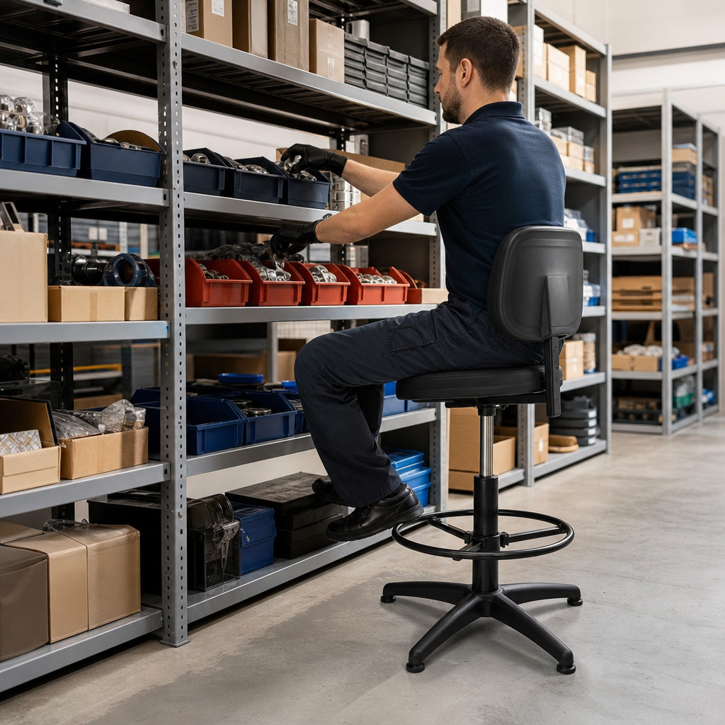 Adjustable PVC Seat Assembly Lab Stool with Foot Rest