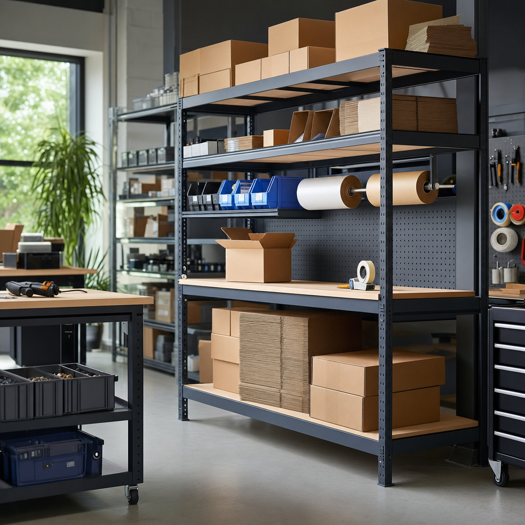 Adjustable Steel Packing Stations with Shelving