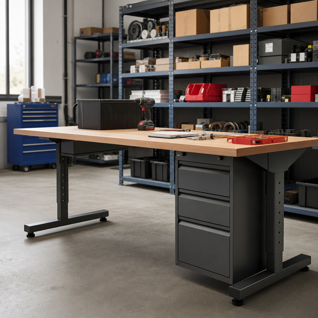 Adjustable Workbench with 3 Drawer Units 830-930x1750x600mm