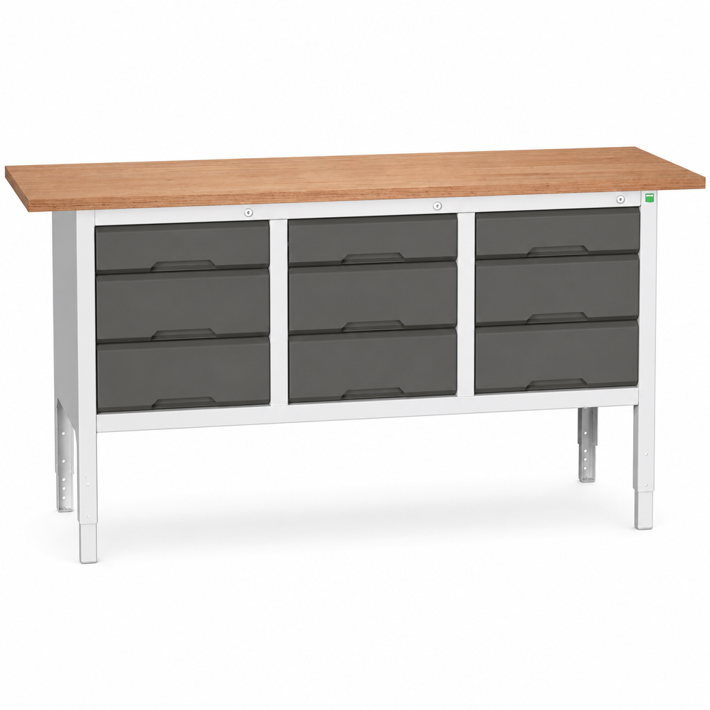 Adjustable Workbench with 3 Drawer Units 830-930x1750x600mm