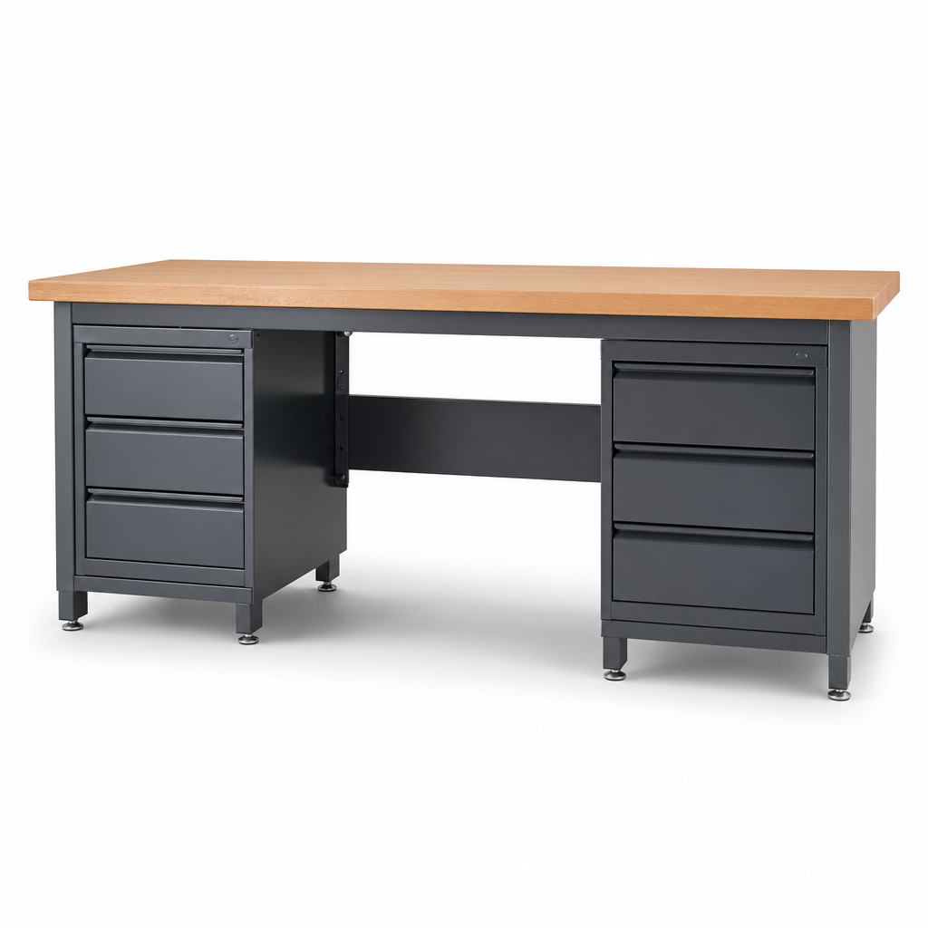 Adjustable Workbench with 3 Drawer Units 830-930x1750x600mm