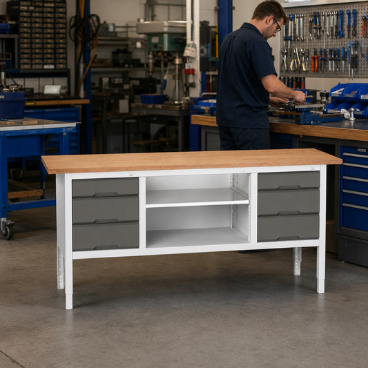 Adjustable Workbench with Drawers and Shelves 830-930 x 2000 x 600mm