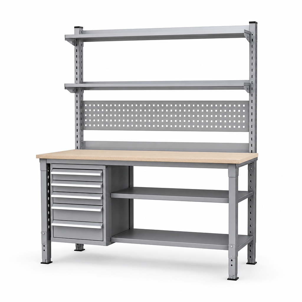 Adjustable Workbench with Drawers and Shelves 830-930 x 2000 x 600mm