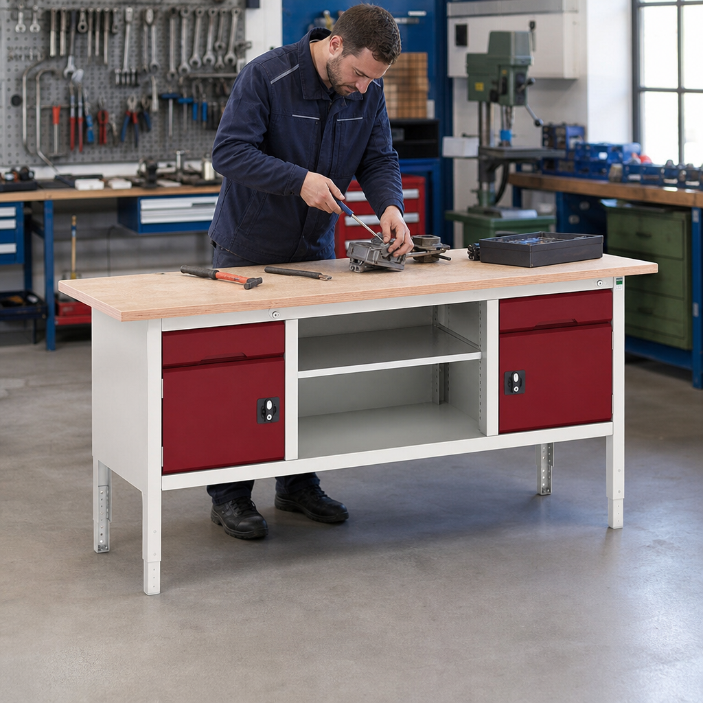 Adjustable Workbench with Underbench Storage 2000 x 600mm