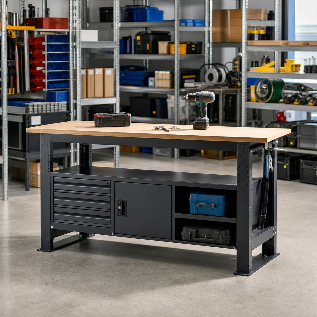 Adjustable Workbench with Underbench Storage 2000 x 600mm