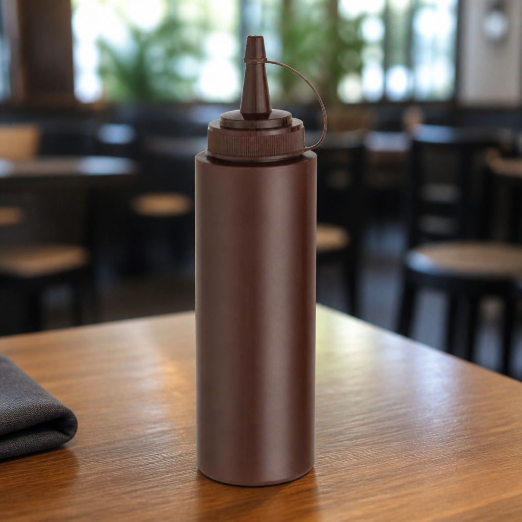 8oz Commercial Brown Squeeze Sauce Bottle for easy dispensing