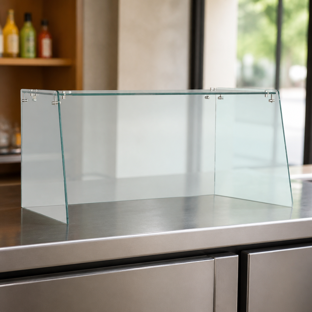 Commercial Glass Sneeze Guard Assembly for Counter Fridge
