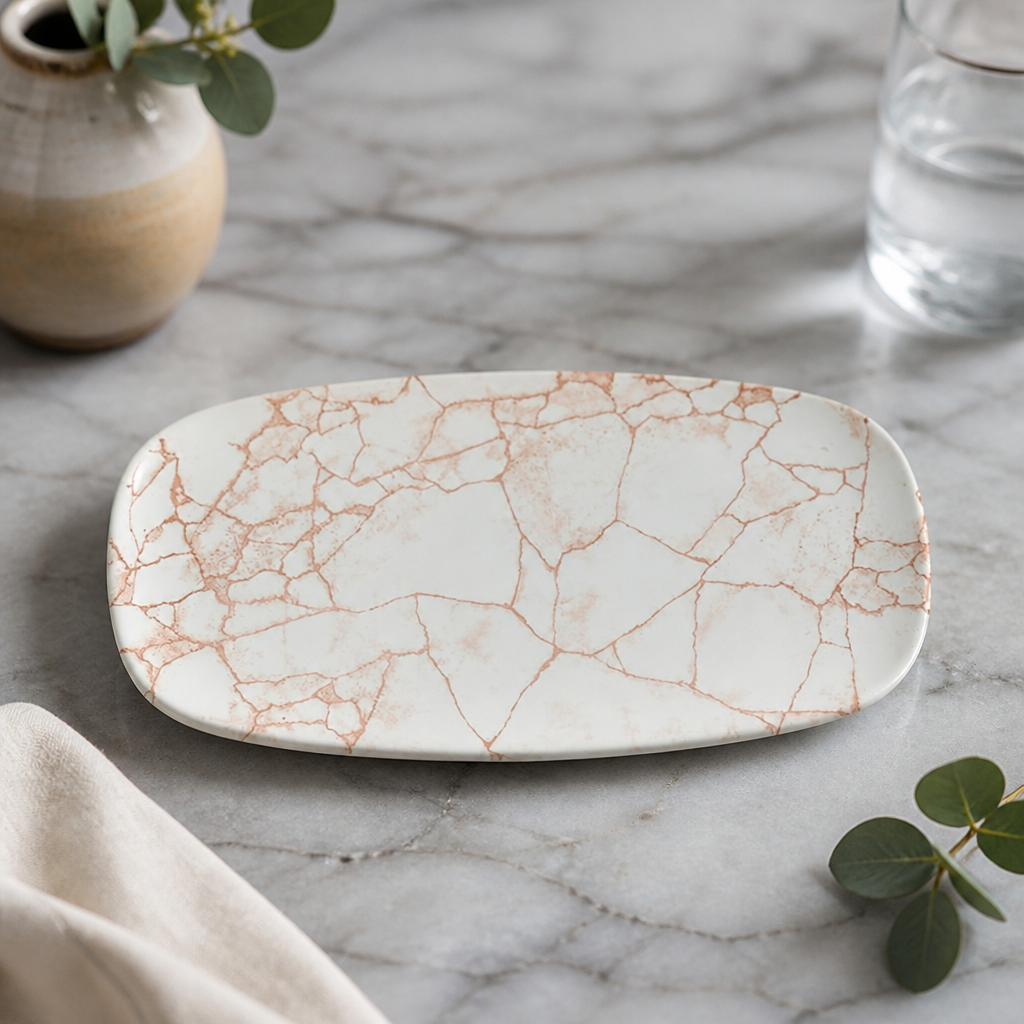 Commercial Kintsugi Oblong Plates Coral 298x152mm 12 Pack