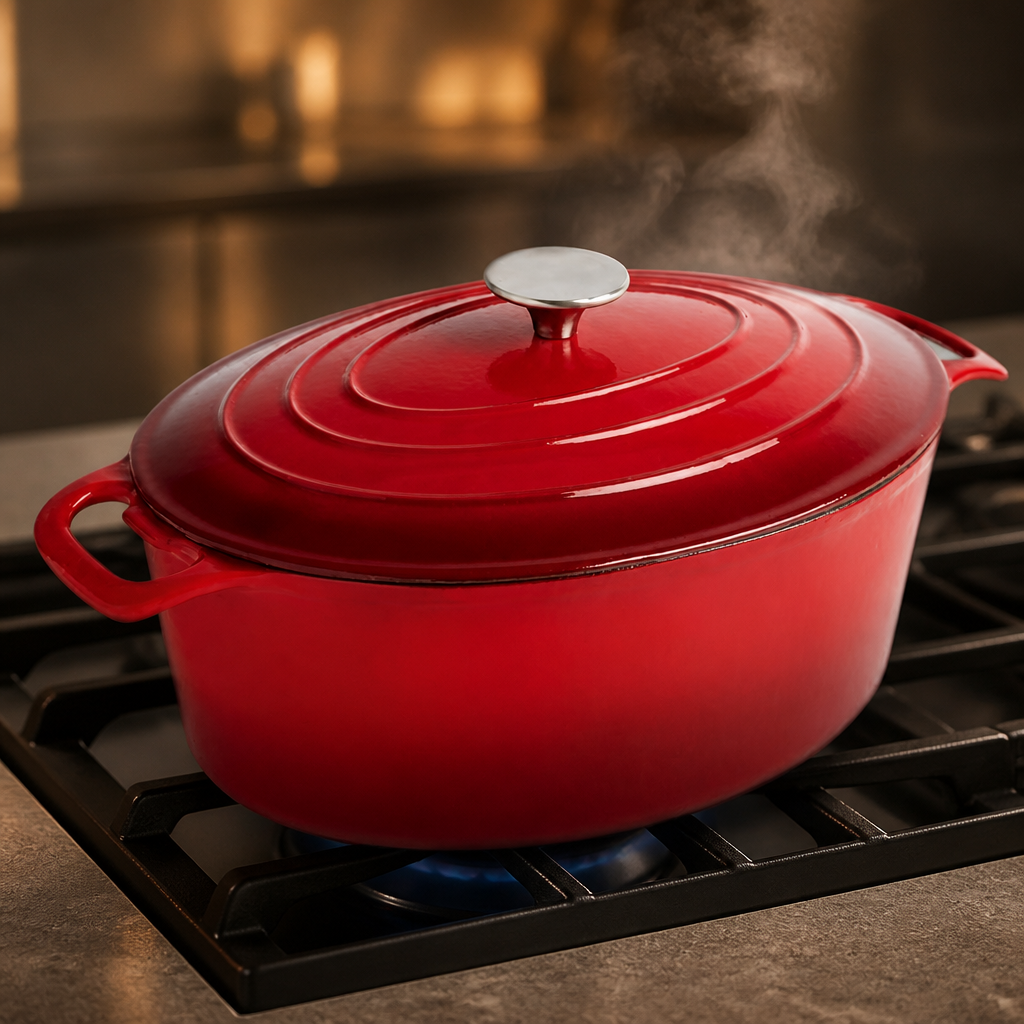 5Ltr Cast Iron Oval Casserole Dish in red